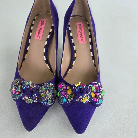 Betsey Johnson Shoes - Betsey Johnson Purple Suede Heels Jeweled Bow Pumps Shoes Size 7.5M, NYE SALE